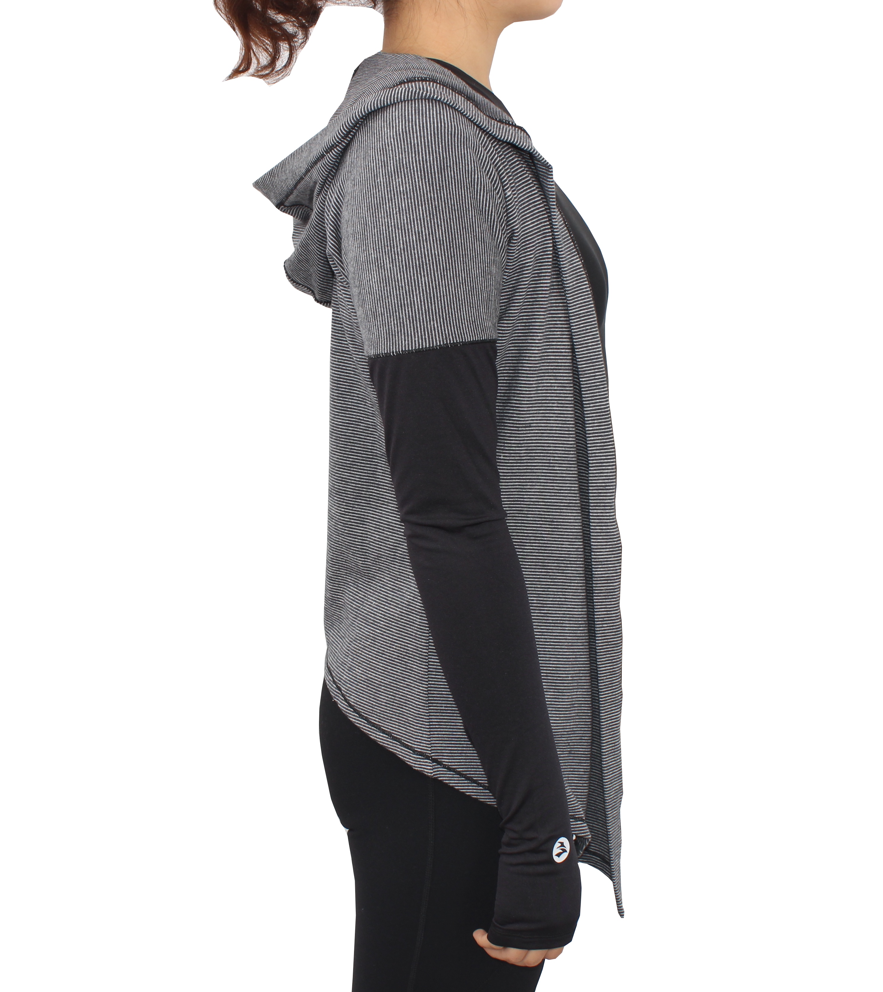 Gestreifte, aktive, lässige, lockere Strickjacke mit offener Vorderseite für Damen, bauchfreie Oberteile zum Verdecken von Yoga-Hoodie-Shirts