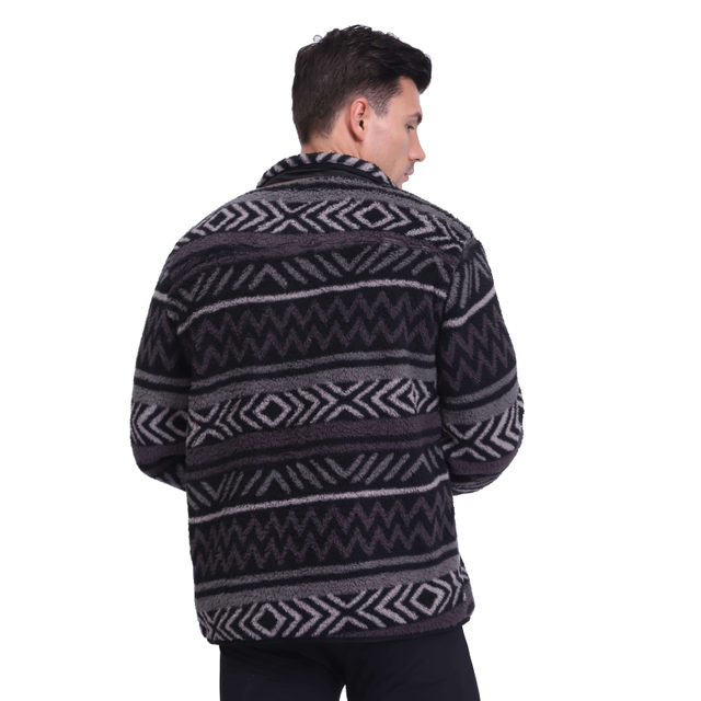 Herren Allover Druck weicherer zotteliger Sherpa Fleece Jackets Winter schweres Top