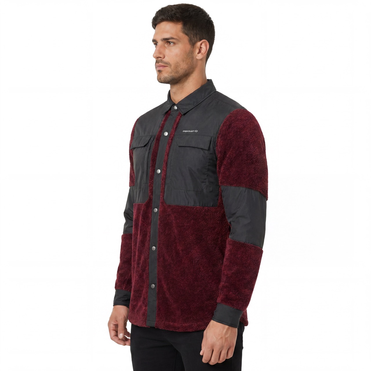 Herren-Fleece-Hemden zum Wandern und Camping, winddicht, Shaggy Fuzzy Melange