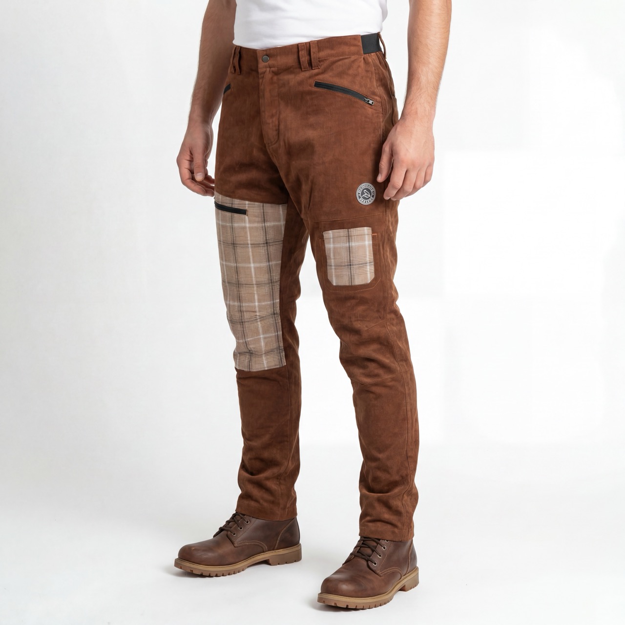 Herren-Wanderhose mit Karoeinsätzen aus Cord, Trekkinghose