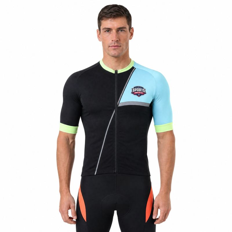 Kurzarm-Raglan-Radtrikot mit reflektierenden Besätzen und hohem Halsausschnitt