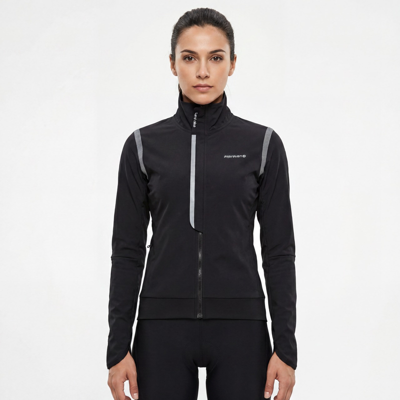 Damen-Fahrradjacke mit hohem Halskragen und reflektierenden Besätzen