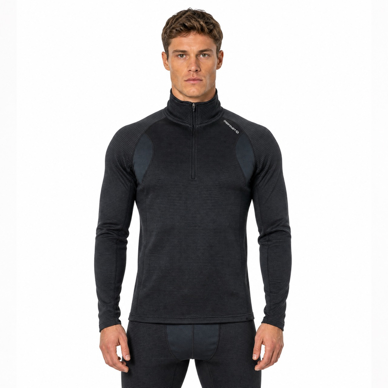 Herren-Baselayer mit garngefärbtem Innenfleece und halbem Reißverschluss für Workout-Thermooberteile