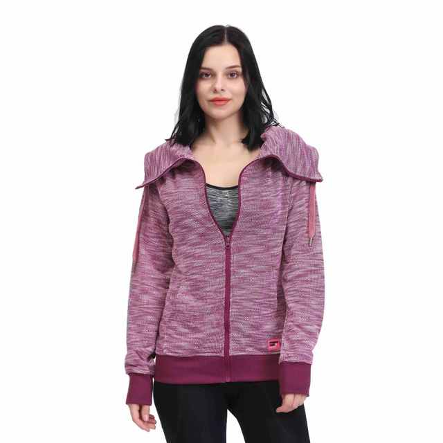 Damen-Sweatshirt mit hohem Rollkragen und Slub-Frottee-Reißverschluss