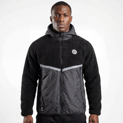 Herren-Winter-Outdoor-Kapuzenjacke mit gebondetem Sherpa-Steppeinsatz und reflektierendem Besatz