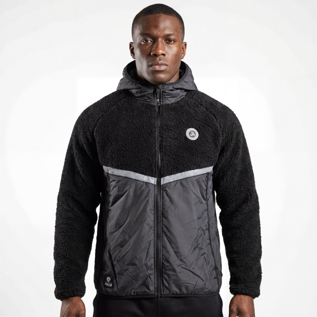 Herren-Winter-Outdoor-Kapuzenjacke mit gebondetem Sherpa-Steppeinsatz und reflektierendem Besatz