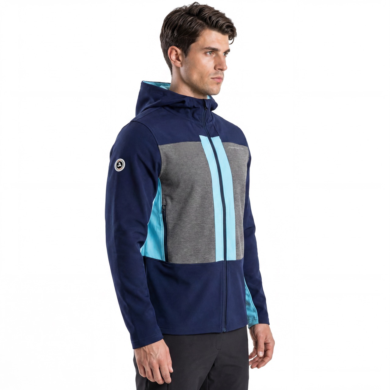 Herren-Kapuzenjacke mit Reißverschluss, zum Wandern, Bergsteigen, Alpinismus, Laufen, Farbblockierung