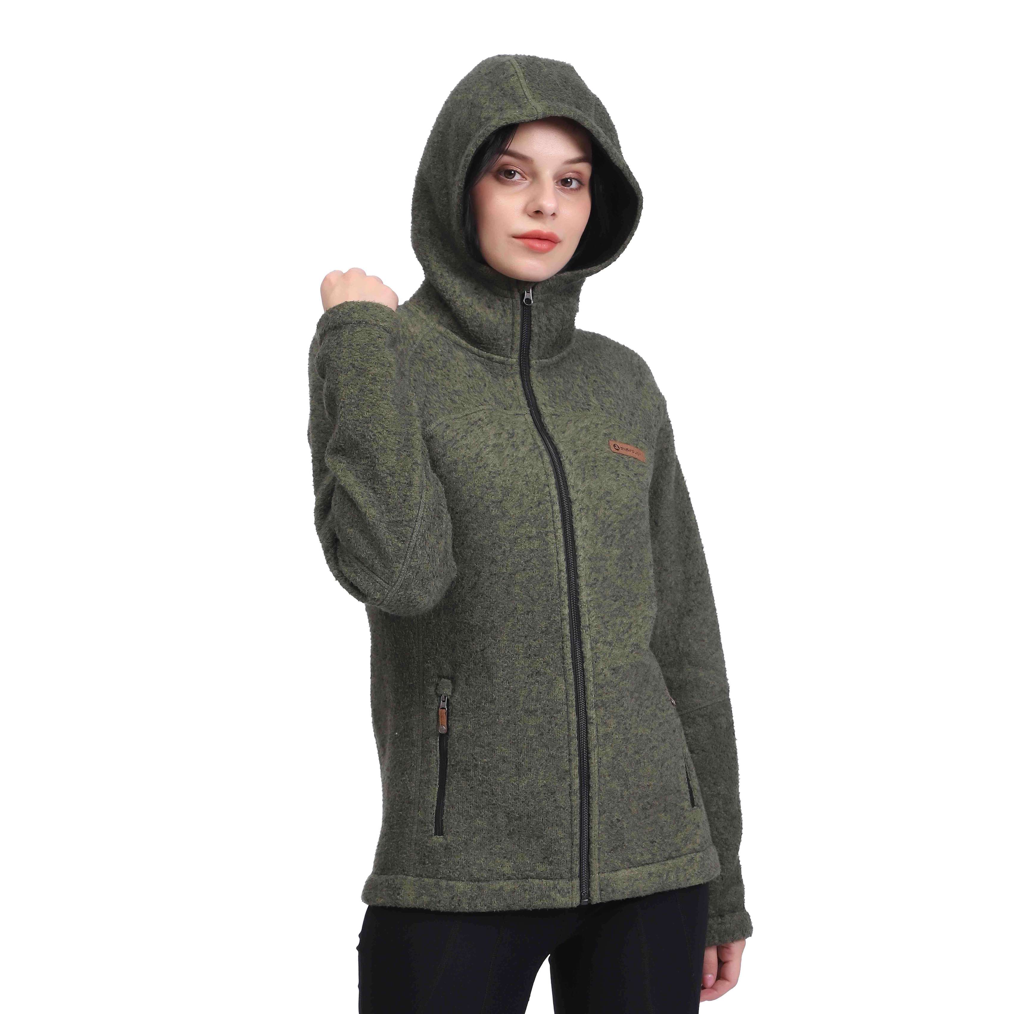 Thermo-Hoodie aus schwerem Polarfleece mit durchgehendem Reißverschluss für Damen