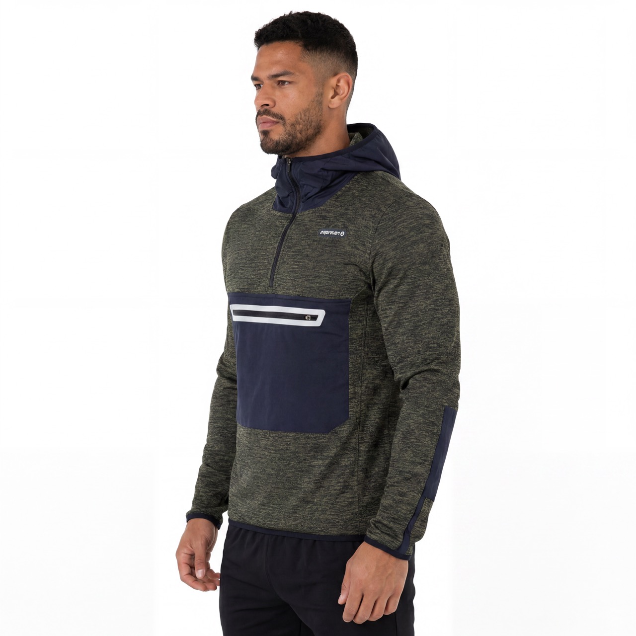 Mittelschwerer Trekking-Hoodie mit aufgesetzter Tasche und halbem Reißverschluss