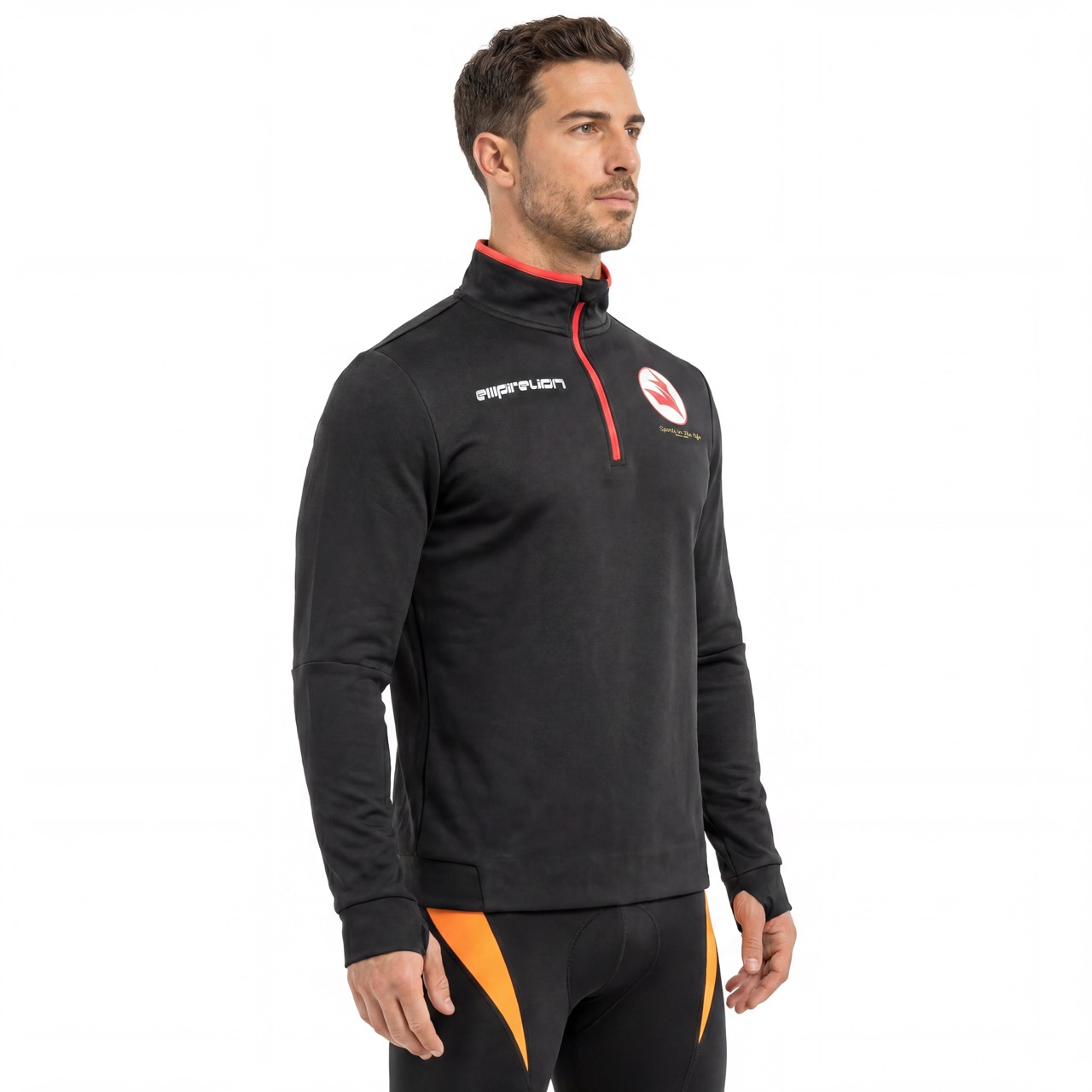 Herren-Sportpullover mit halbem Reißverschluss und Paspelierung