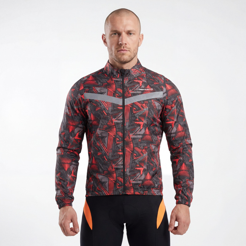 Wasserfeste Regenradjacke mit Allover-Print und reflektierendem Besatz