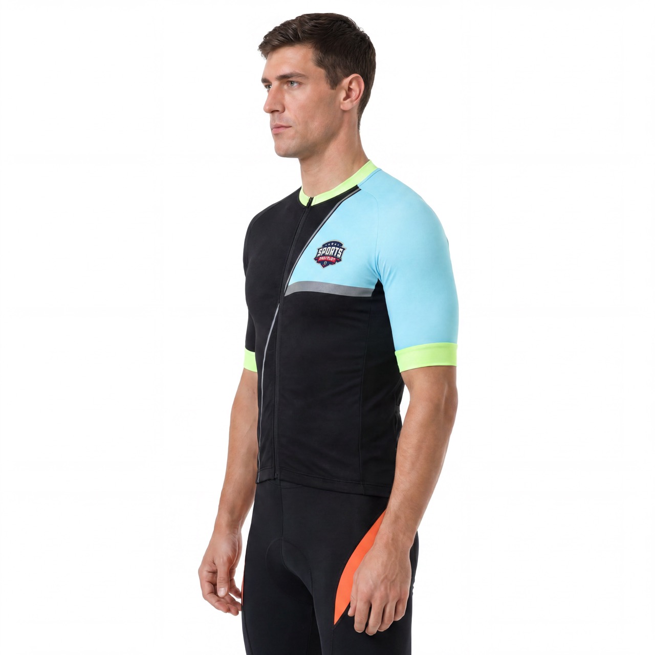 Kurzarm-Raglan-Radtrikot mit reflektierenden Besätzen und hohem Halsausschnitt
