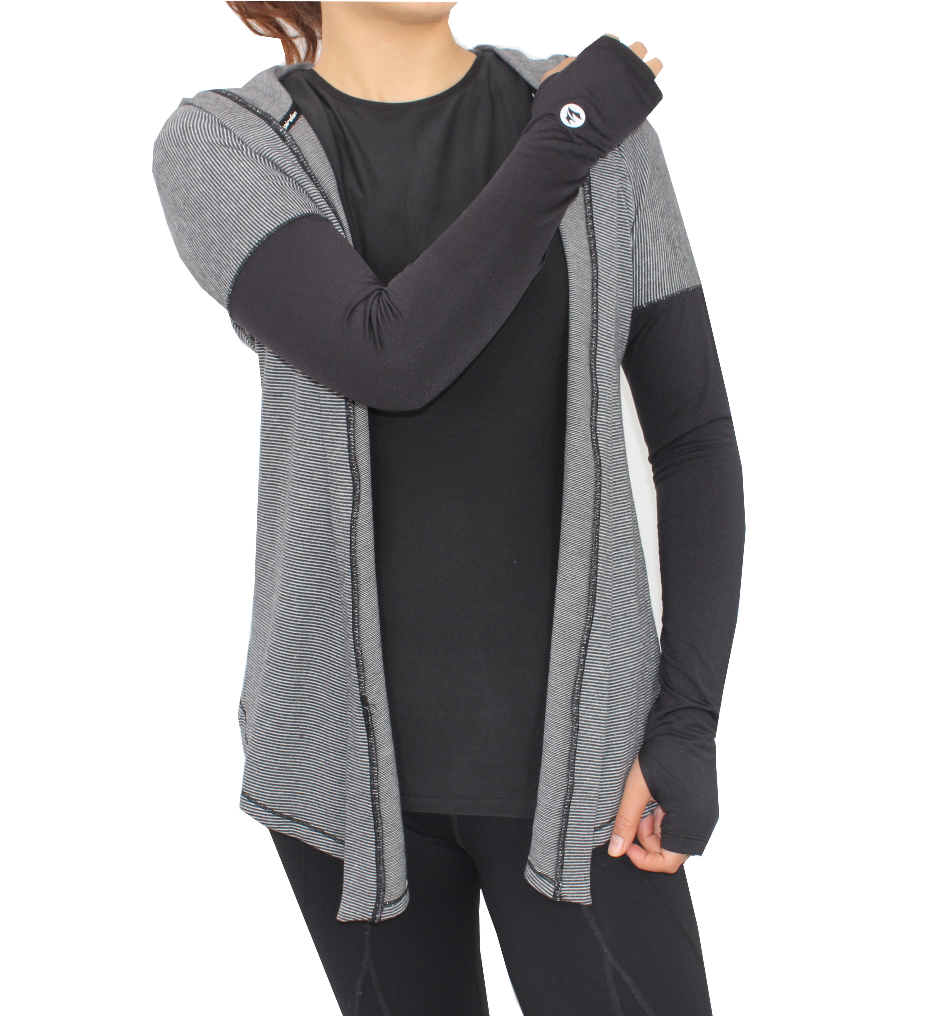 Gestreifte, aktive, lässige, lockere Strickjacke mit offener Vorderseite für Damen, bauchfreie Oberteile zum Verdecken von Yoga-Hoodie-Shirts