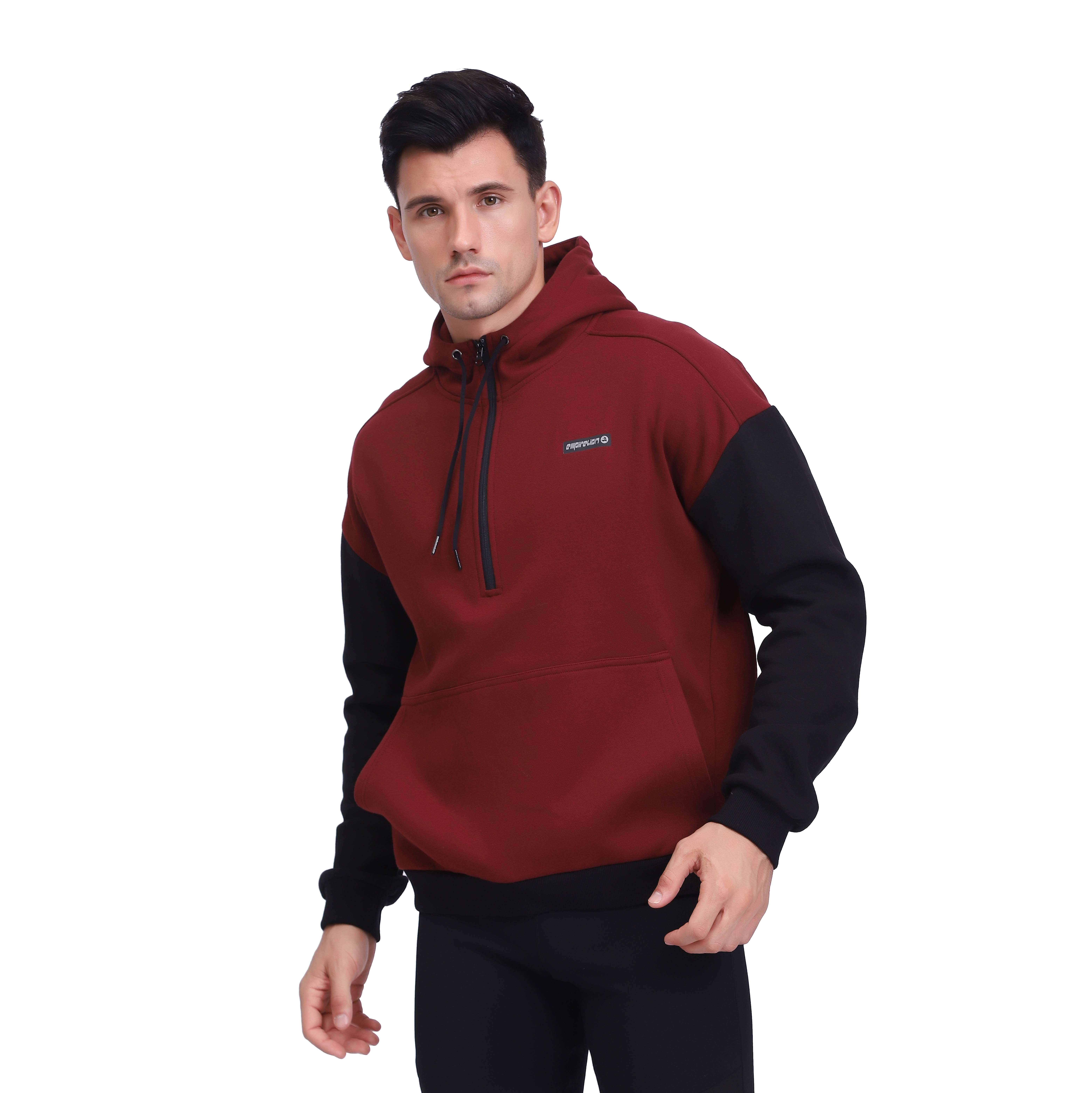 Kängurutasche mit halbem Reißverschluss für Herren Stilvolle Sport-Sweatshirt-Oberteile