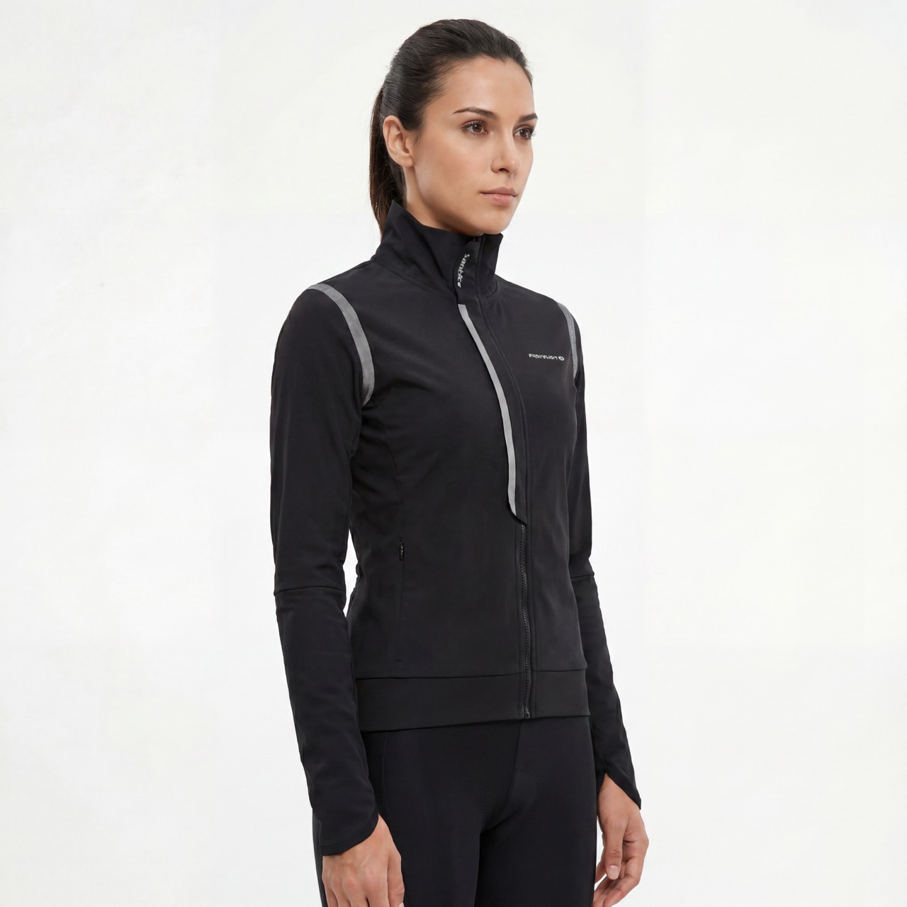 Damen-Fahrradjacke mit hohem Halskragen und reflektierenden Besätzen