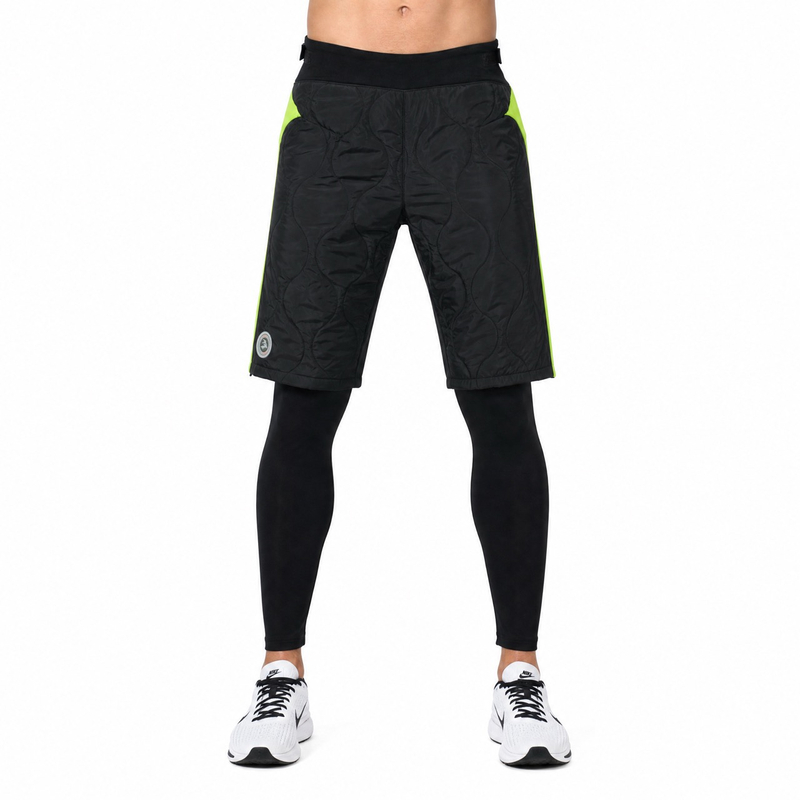 Windfeste Herren-Baselayer-2-in-1-Baselayer-Hose mit verstellbarer Taille für den Außenbereich mit Steppmuster und Farbblock