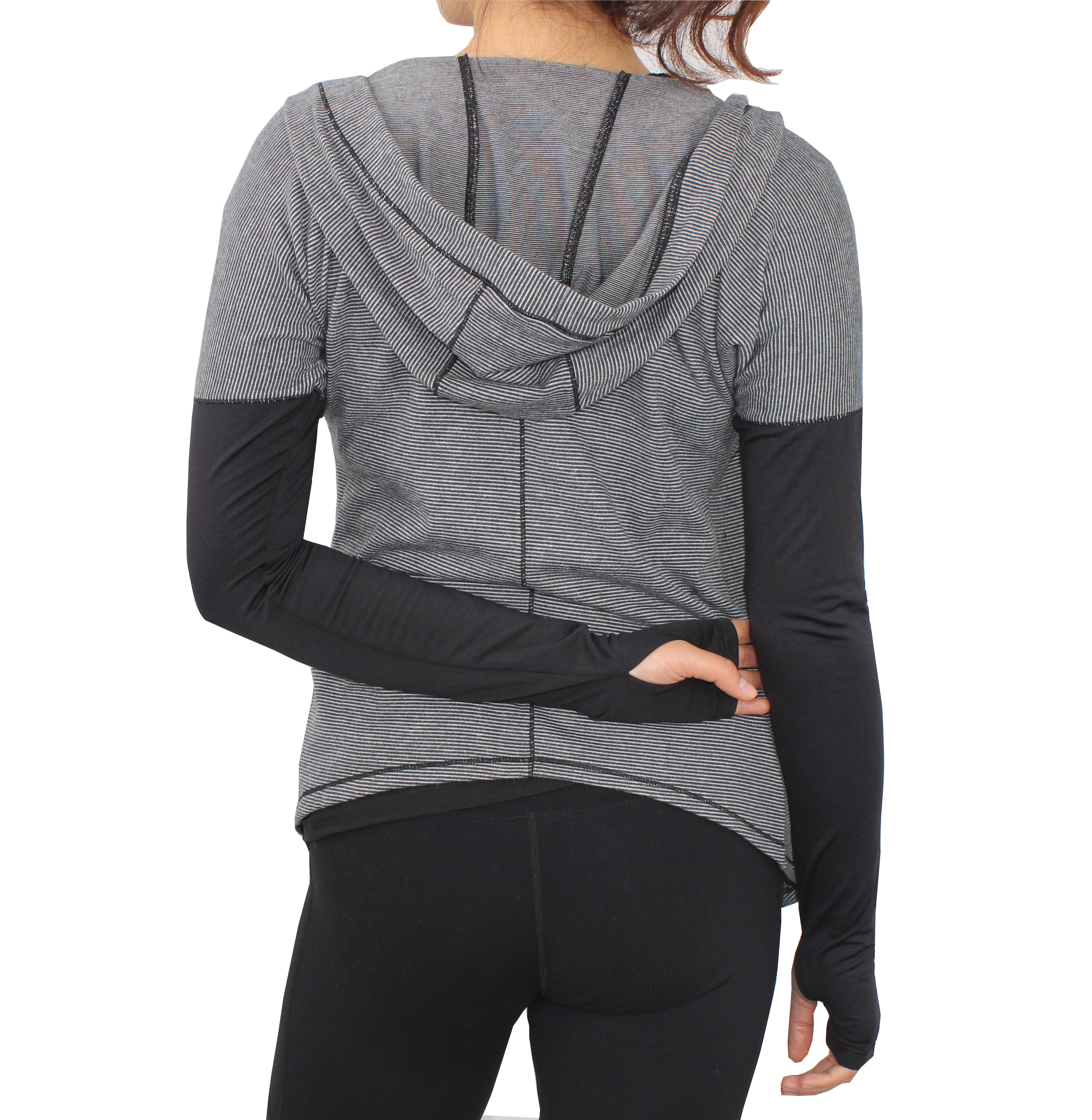 Gestreifte, aktive, lässige, lockere Strickjacke mit offener Vorderseite für Damen, bauchfreie Oberteile zum Verdecken von Yoga-Hoodie-Shirts