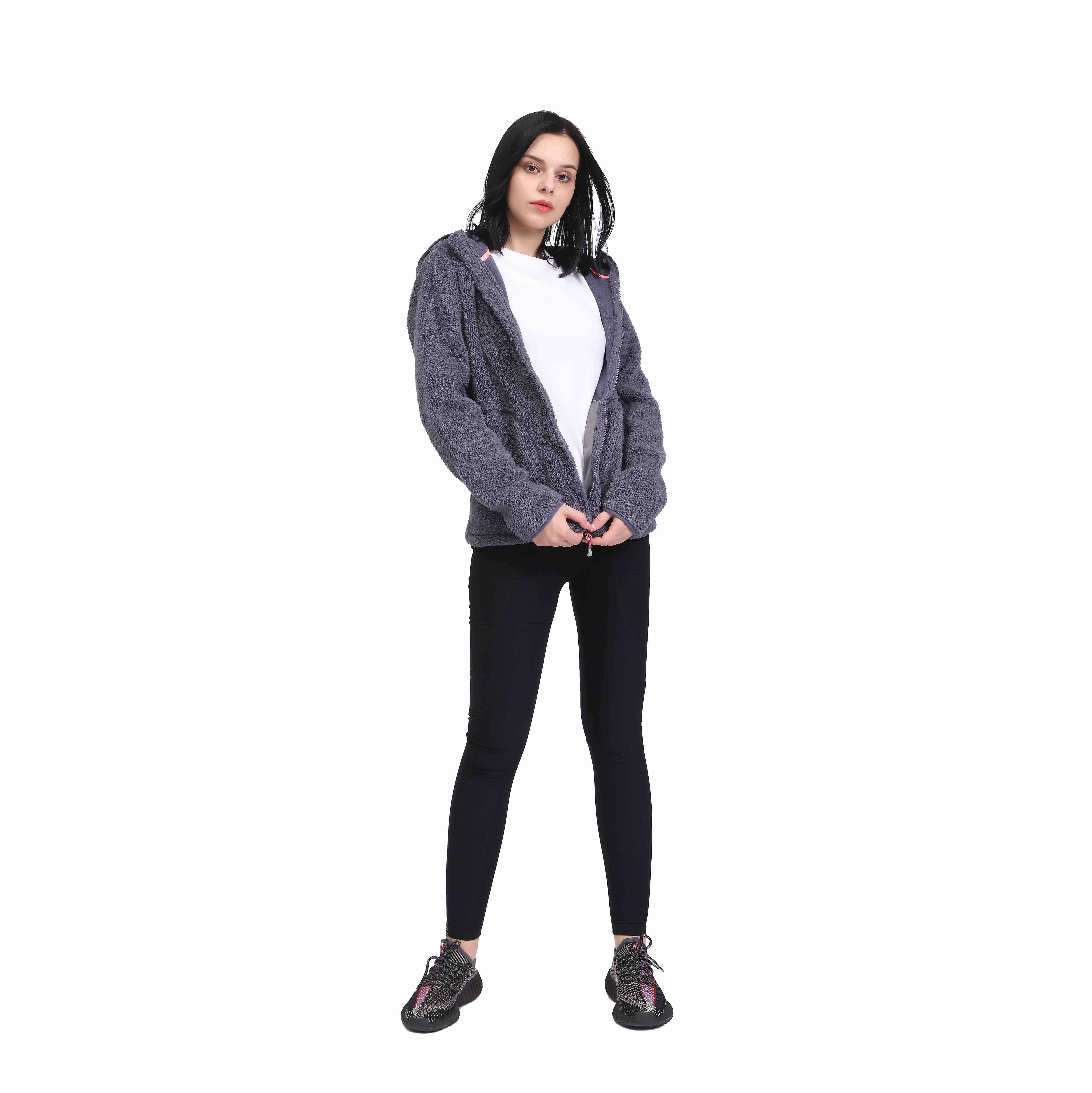 Lässige Sherpa Fuzzy Fleece Bonded Hoodie-Jacke für Damen