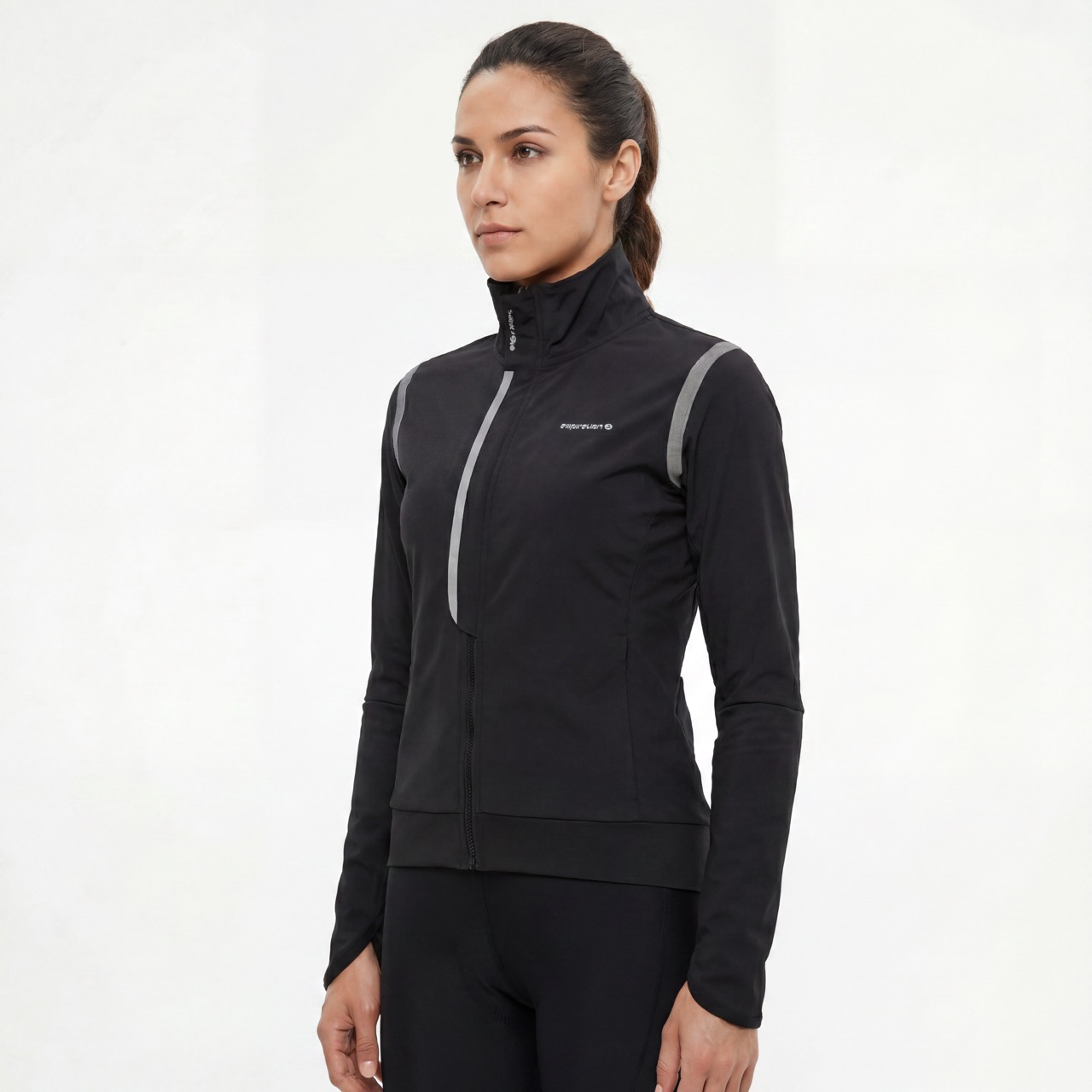 Damen-Fahrradjacke mit hohem Halskragen und reflektierenden Besätzen