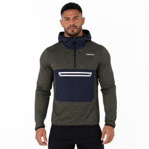 Mittelschwerer Trekking-Hoodie mit aufgesetzter Tasche und halbem Reißverschluss