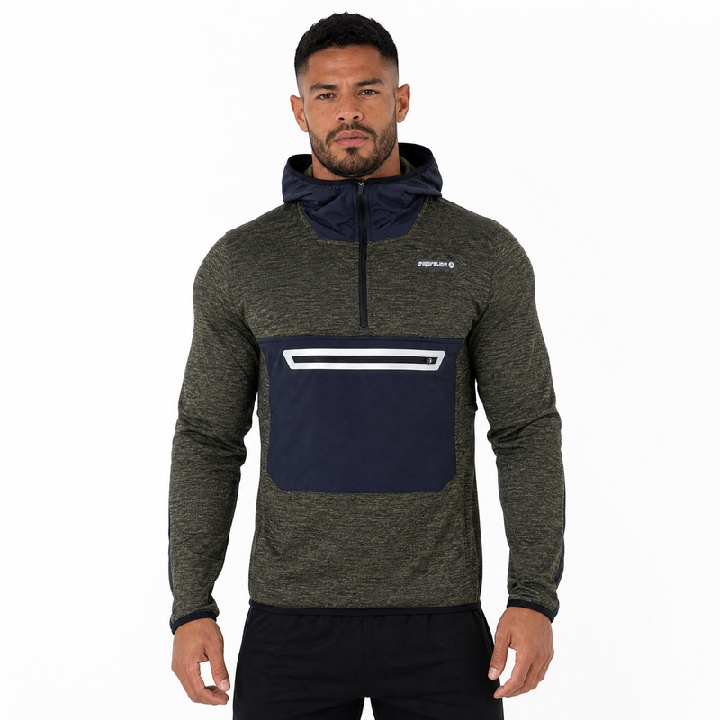 Mittelschwerer Trekking-Hoodie mit aufgesetzter Tasche und halbem Reißverschluss