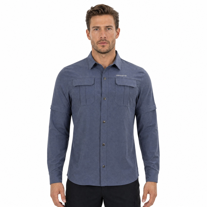 Herren-Trekking-Wander-Camping-Angel-Walking-Ärmel-Zip-Off-2-in-1-Hemden