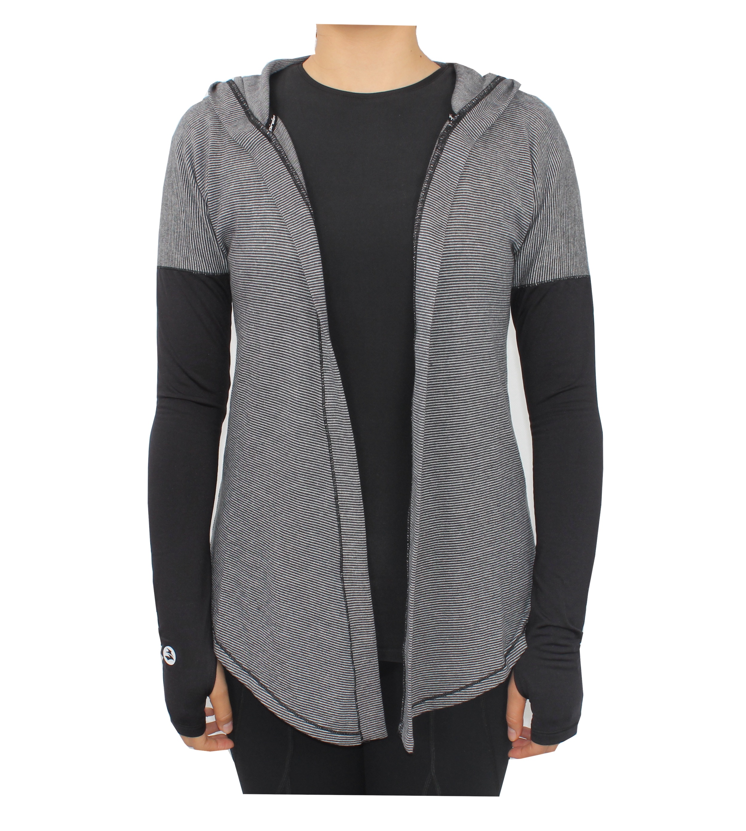 Gestreifte, aktive, lässige, lockere Strickjacke mit offener Vorderseite für Damen, bauchfreie Oberteile zum Verdecken von Yoga-Hoodie-Shirts