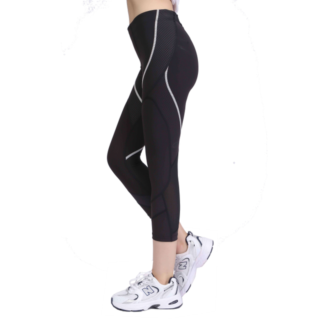 Frauen geprägte Panel reflektierende laufende Capri -Legging