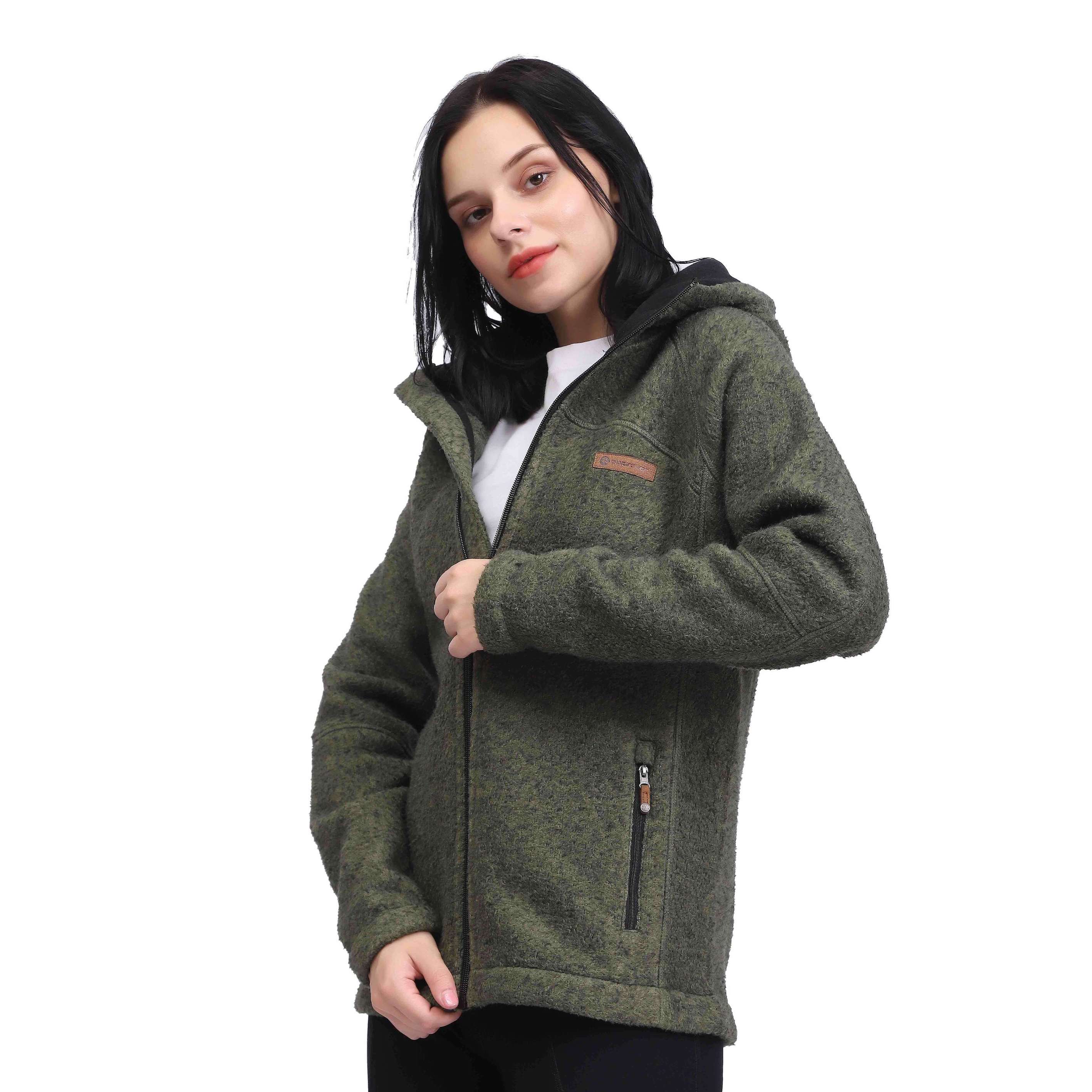 Thermo-Hoodie aus schwerem Polarfleece mit durchgehendem Reißverschluss für Damen