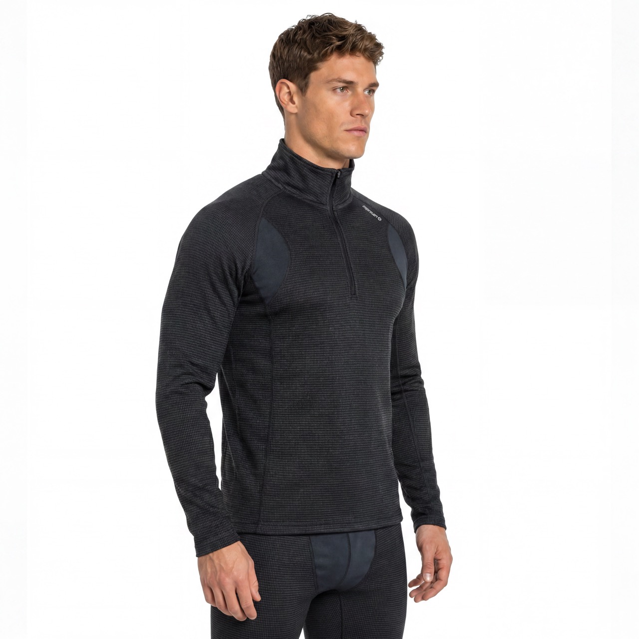 Herren-Baselayer mit garngefärbtem Innenfleece und halbem Reißverschluss für Workout-Thermooberteile