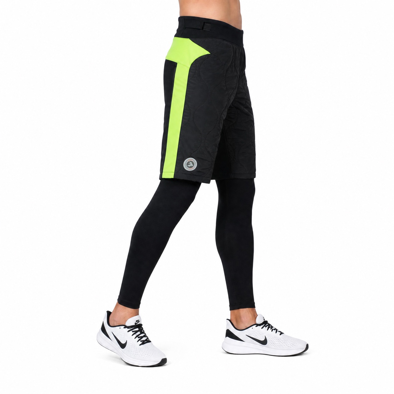 Windfeste Herren-Baselayer-2-in-1-Baselayer-Hose mit verstellbarer Taille für den Außenbereich mit Steppmuster und Farbblock