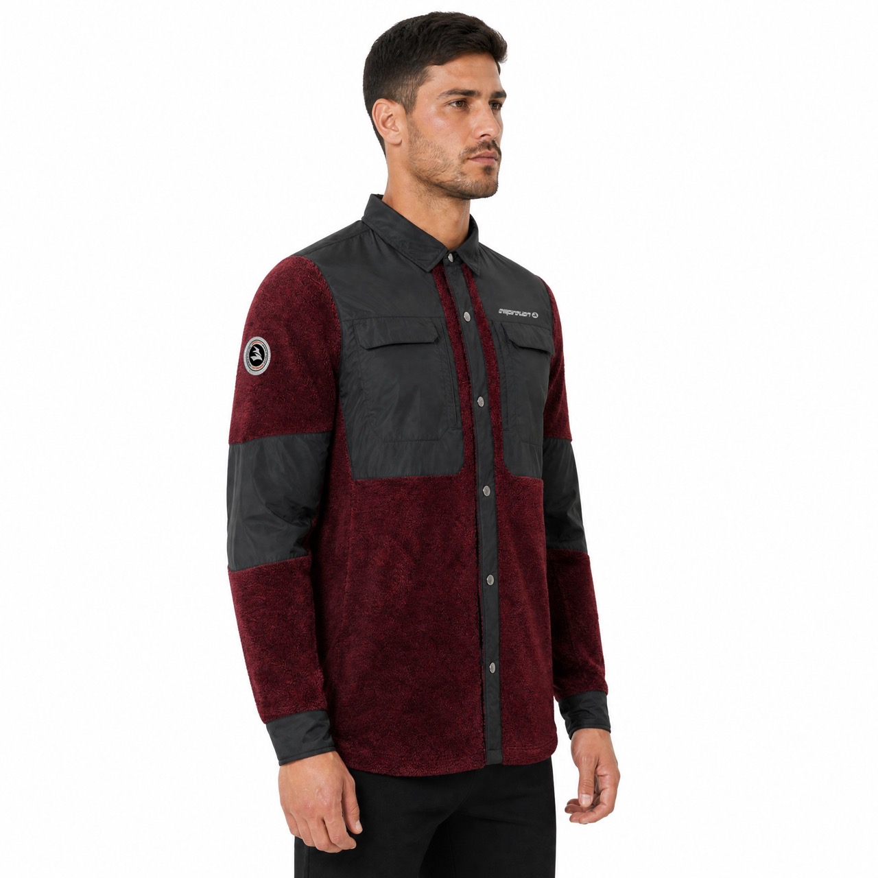 Herren-Fleece-Hemden zum Wandern und Camping, winddicht, Shaggy Fuzzy Melange
