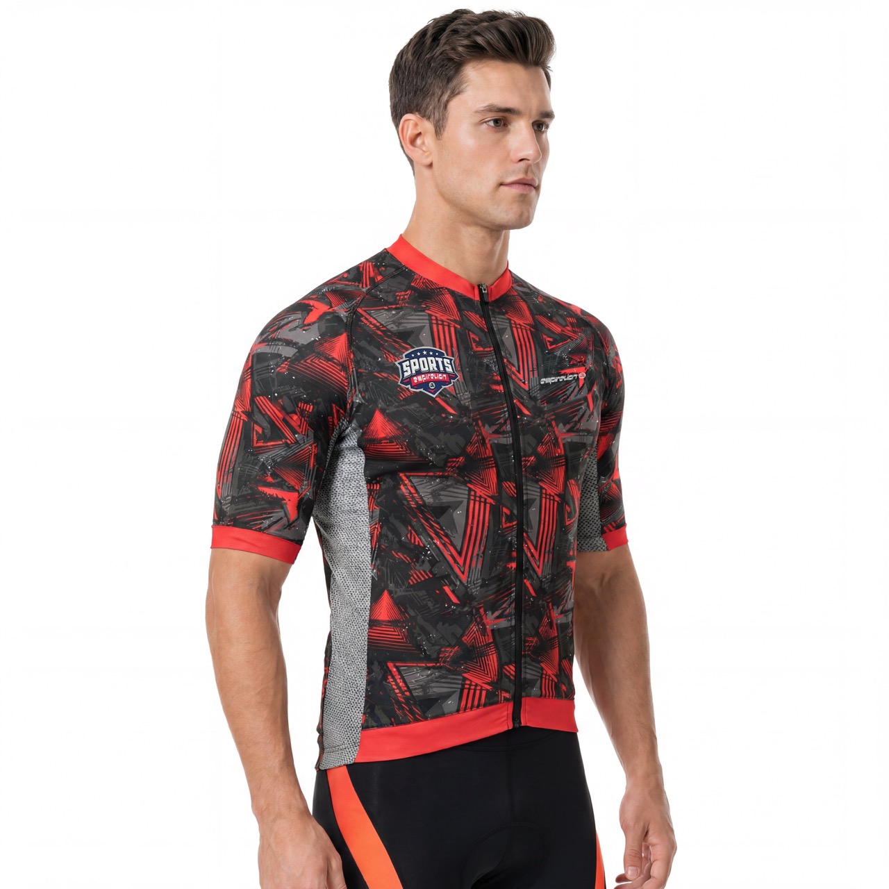 Kurzarm-Raglan-Radtrikot mit Digitaldruck und hohem Halsausschnitt