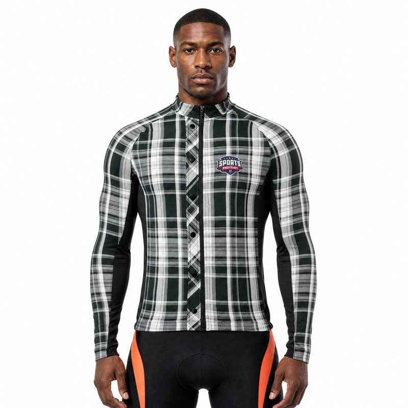 Langärmliges Radtrikot mit garngefärbtem Karomuster