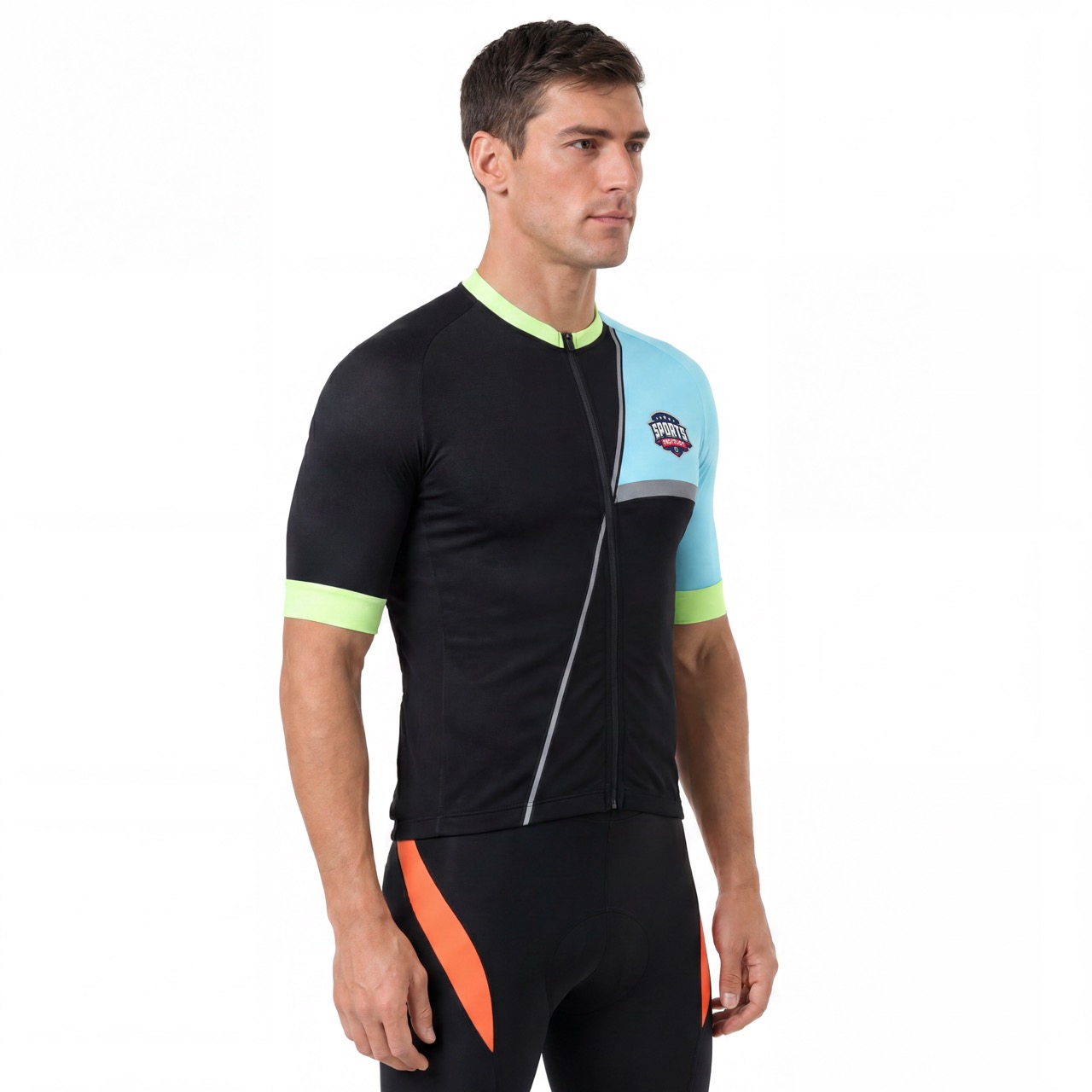 Kurzarm-Raglan-Radtrikot mit reflektierenden Besätzen und hohem Halsausschnitt