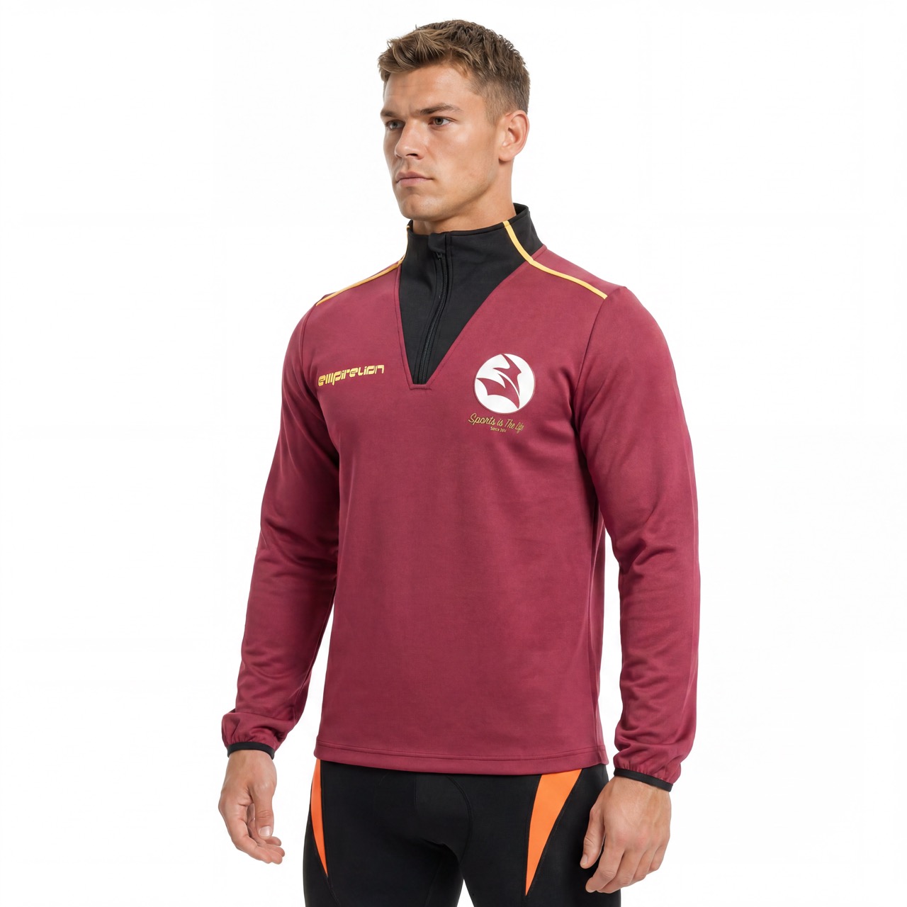 Herren-Sportjacke mit halbem Reißverschluss und Farbblock