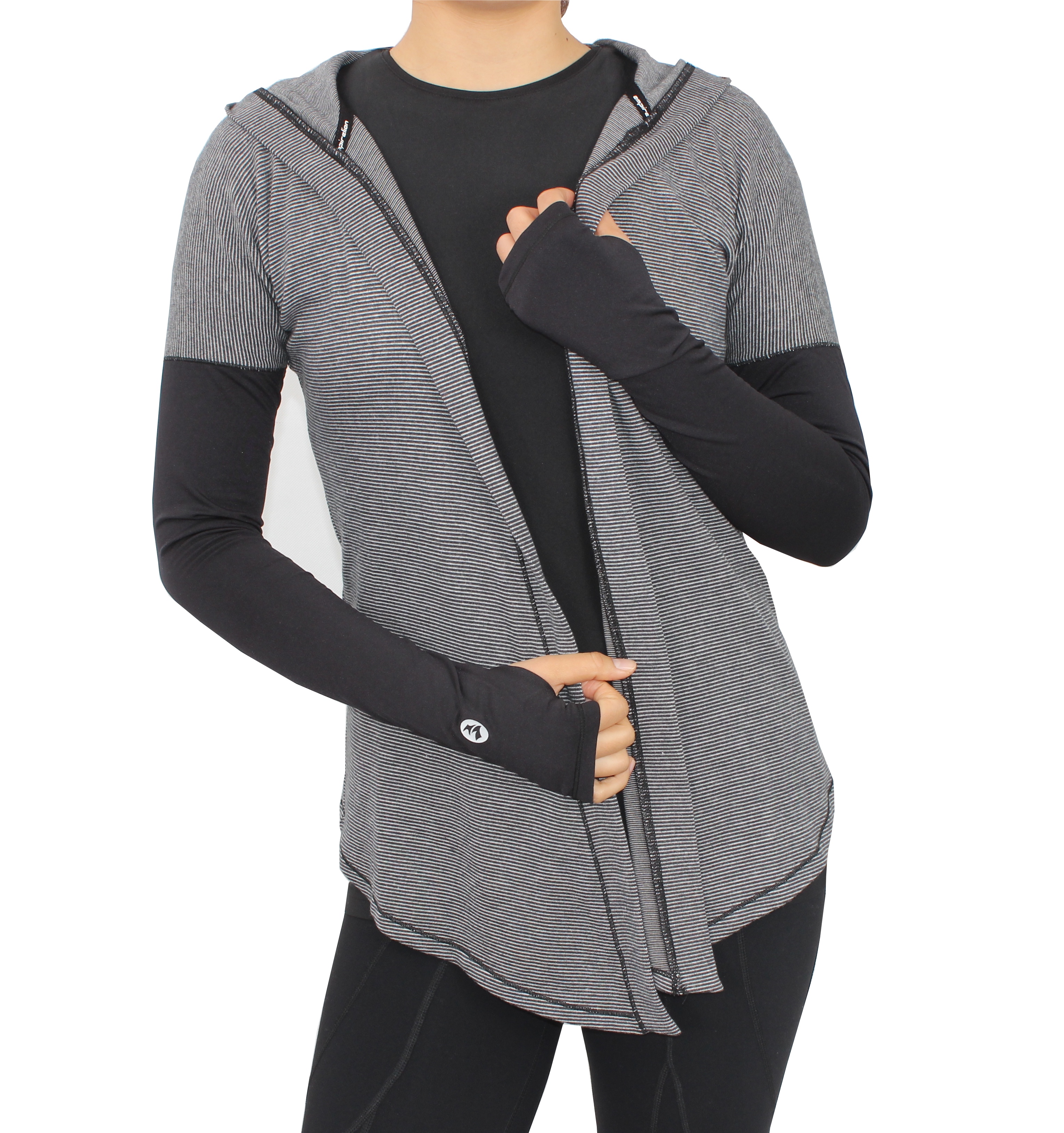 Gestreifte, aktive, lässige, lockere Strickjacke mit offener Vorderseite für Damen, bauchfreie Oberteile zum Verdecken von Yoga-Hoodie-Shirts