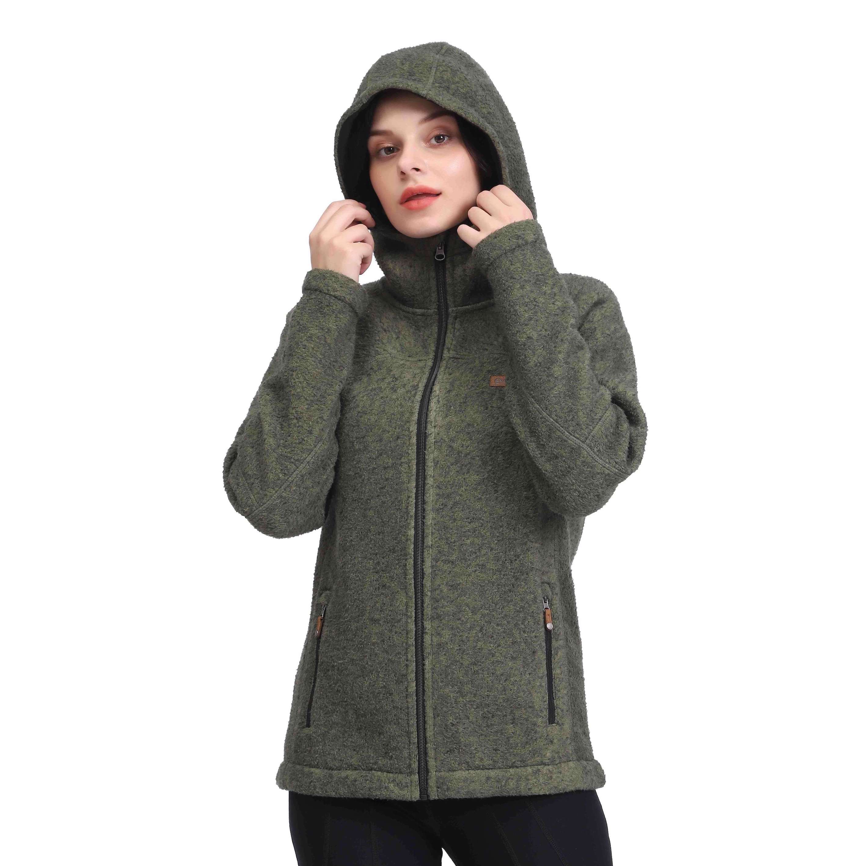 Thermo-Hoodie aus schwerem Polarfleece mit durchgehendem Reißverschluss für Damen