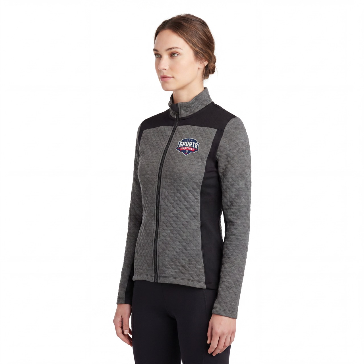 Gesteppte Farbblock-Fahrradjacke für Damen
