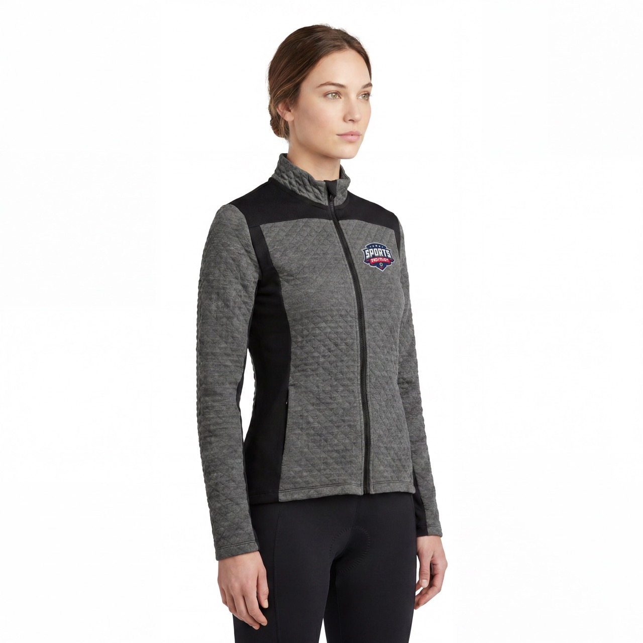 Gesteppte Farbblock-Fahrradjacke für Damen