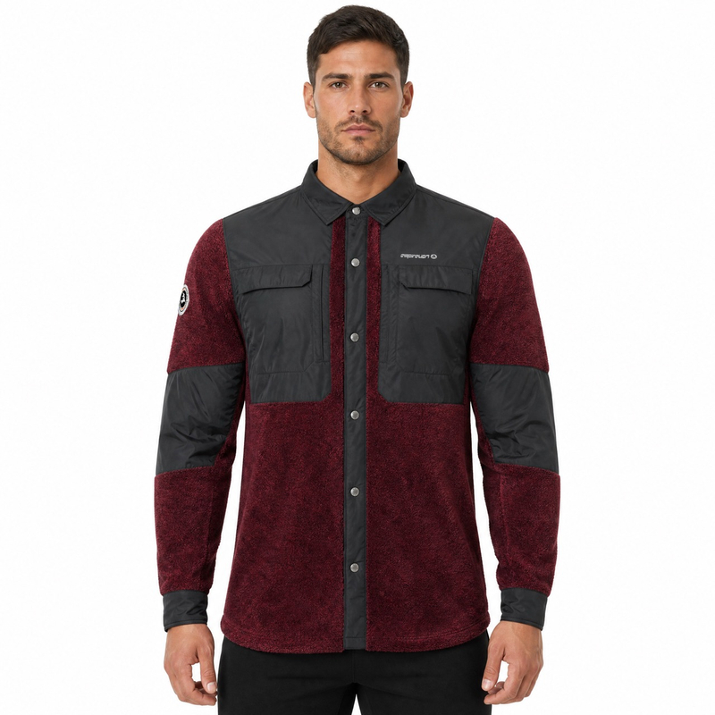 Herren-Fleece-Hemden zum Wandern und Camping, winddicht, Shaggy Fuzzy Melange