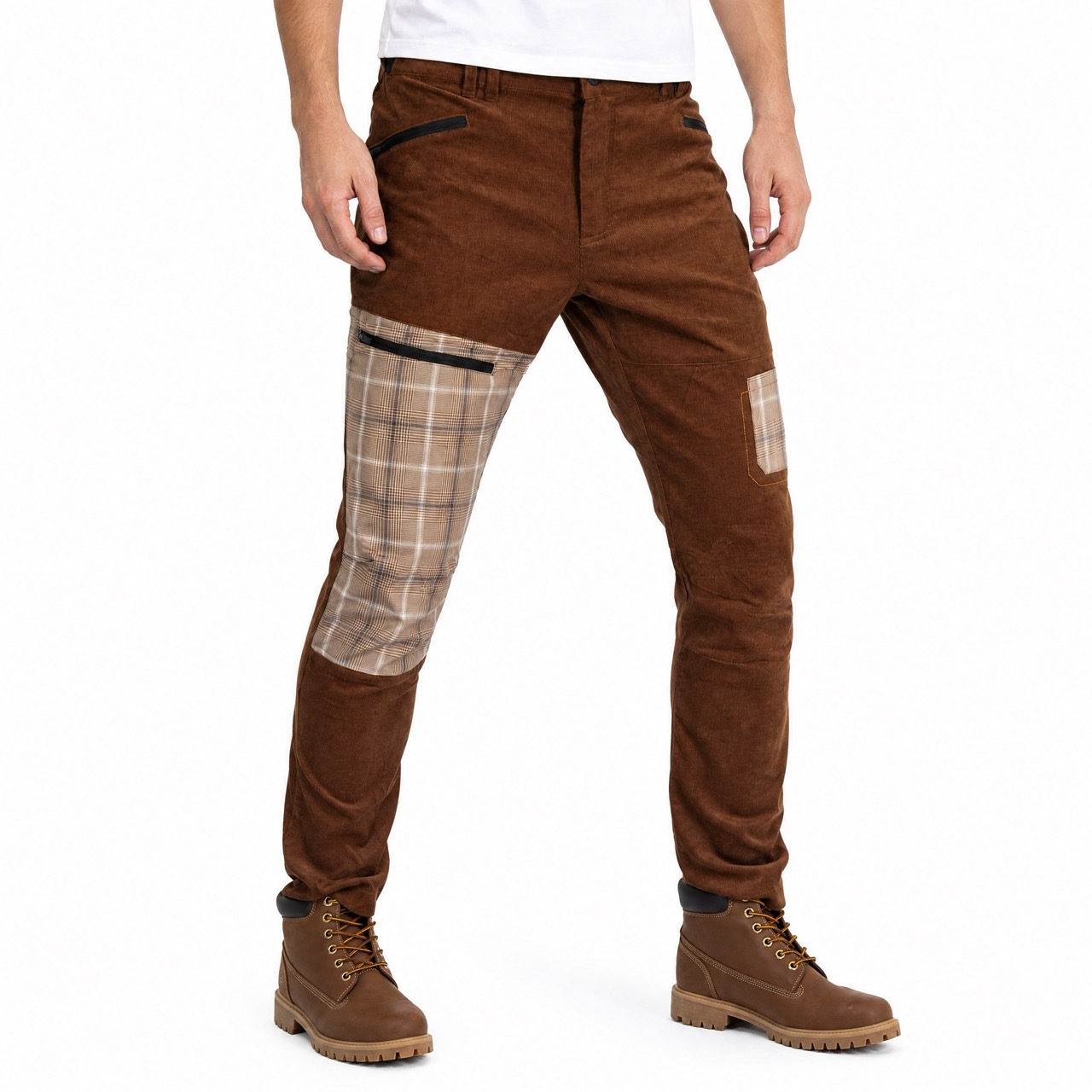 Herren-Wanderhose mit Karoeinsätzen aus Cord, Trekkinghose